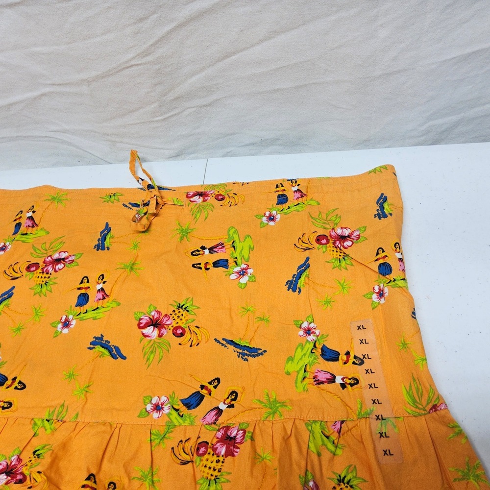 Third Coast Orange Hawaiian Hula Dancer Cotton Ruffle Mini Skirt Tropical XL